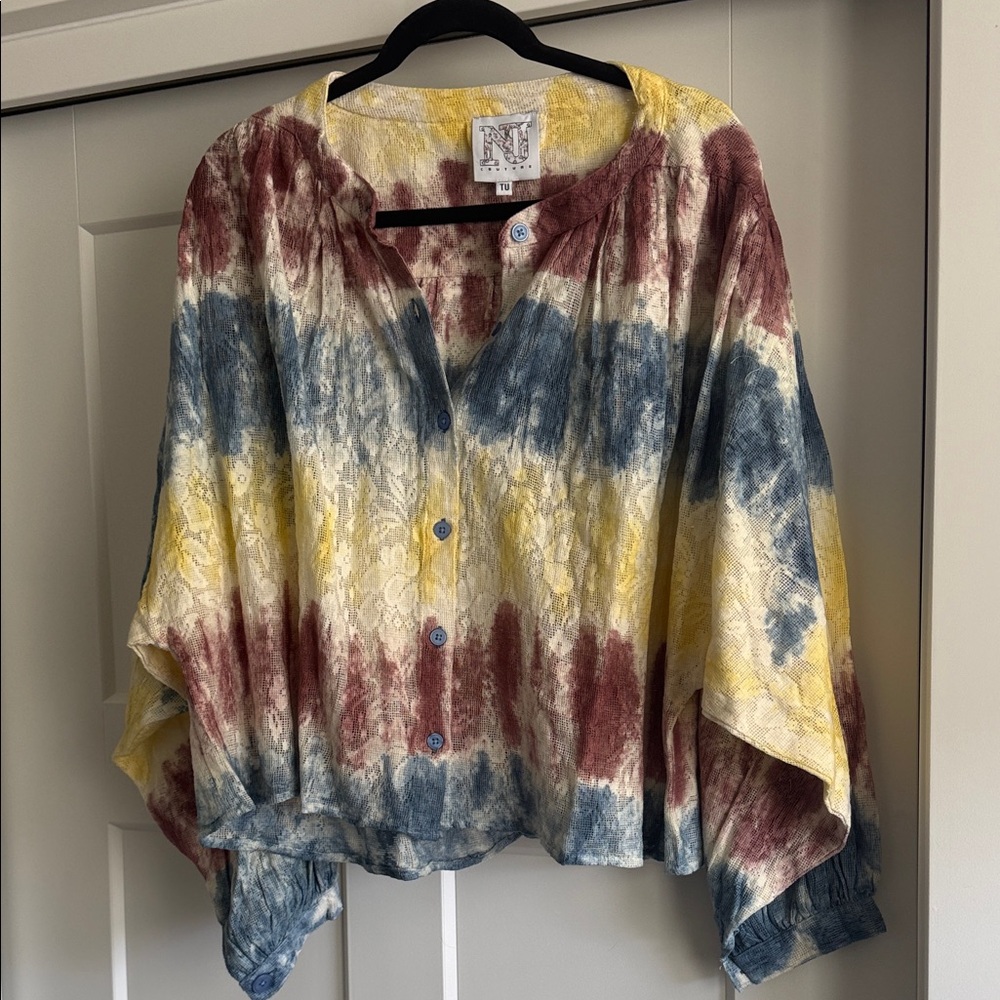NWOT NJ Couture Multicolor Button-Up Blouse